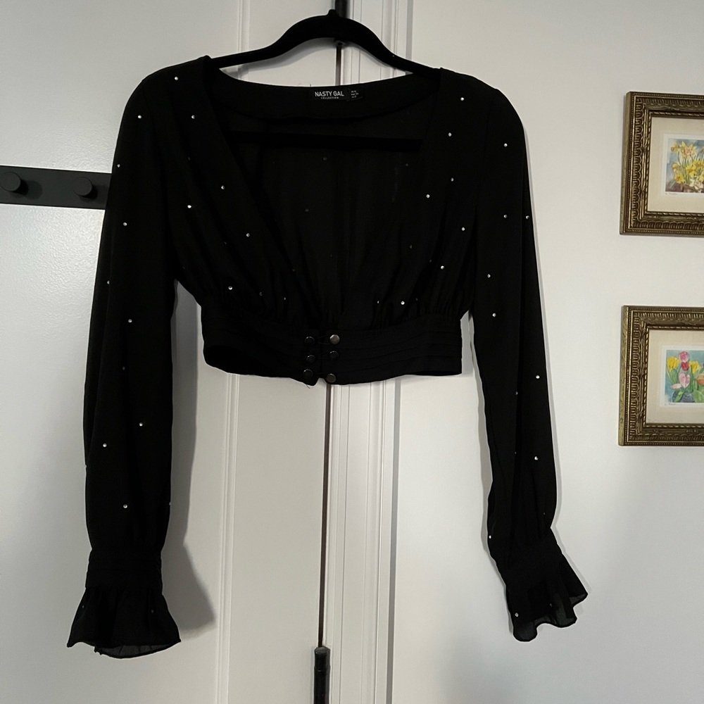 Rhinestone Crop With Custom Button Front Closure - image 1